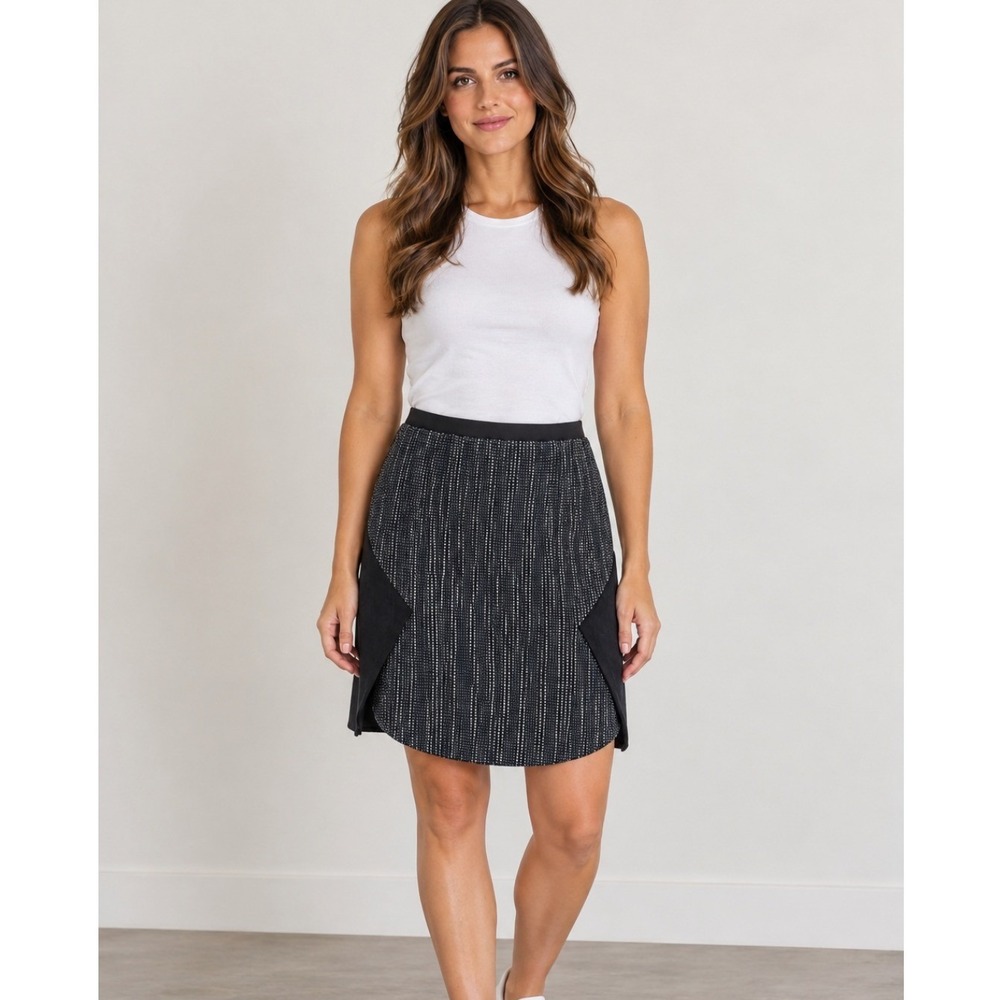 Elie Tahari Courtney Skirt 10 A-line Dotted Asymmetrical Curved Hem Linen Blend
